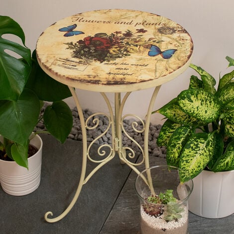Table bistro déco côté jardin mobilier d'extérieur look shabby fleurs papillon