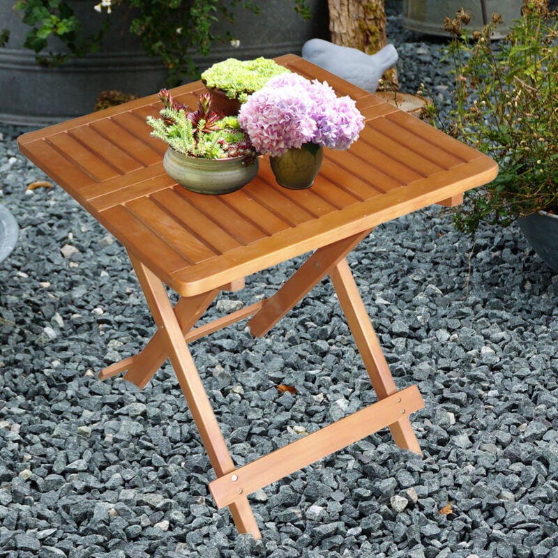 table bistro extérieur table pliante bois acacia huilé marron table de jardin balcon terrasse angulaire pliable