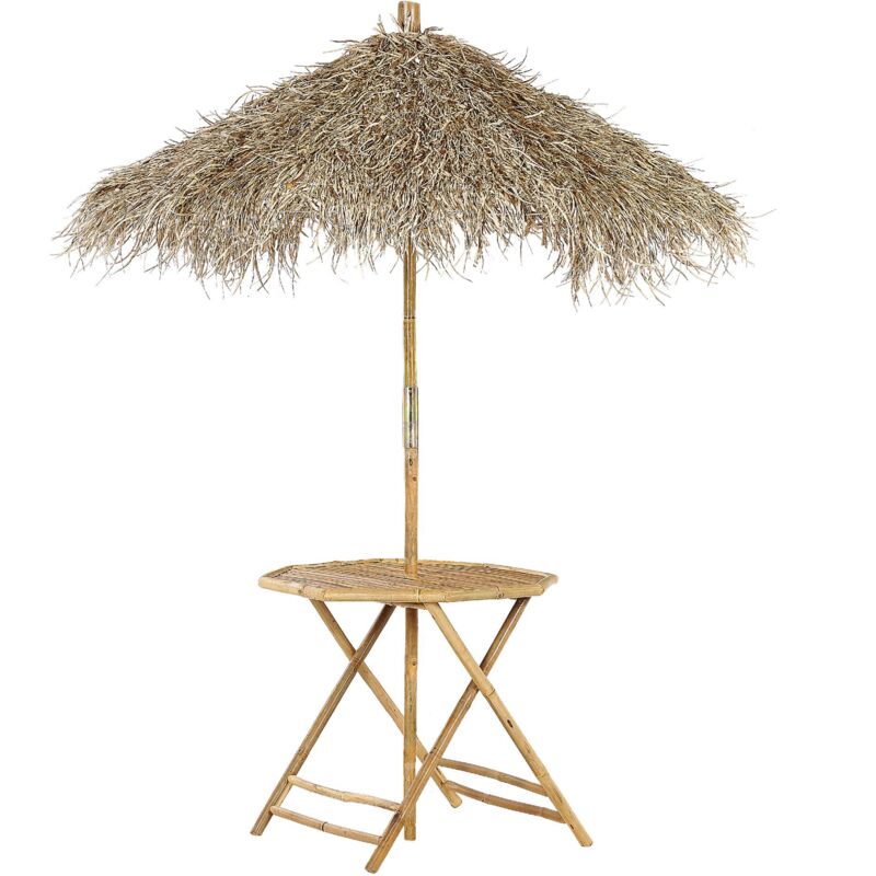 Beliani - Table Bistro en Bambou avec Parasol Pliant pour Intérieur et Extérieur Molise