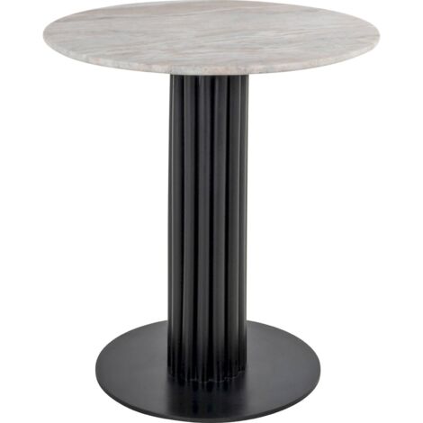 Table bistro ronde avec plateau marbre et pied bois foncé - Marbre rose et bois foncé