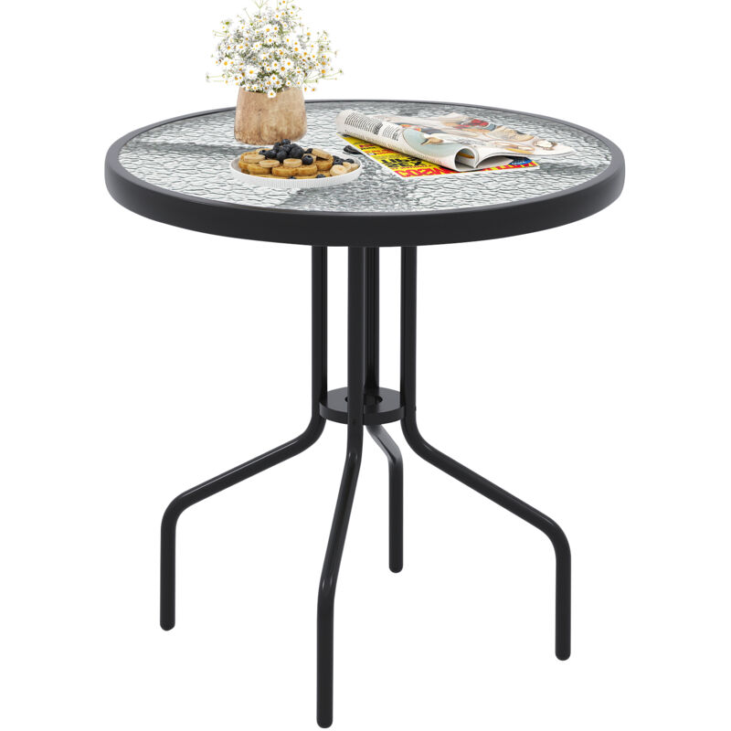 Costway - Table Bistro Ronde de Patio 70 cm, avec Structure Métallique Robuste et Plateau en Verre Trempé Ondulé, avec Trou de Parasol Costway - Table Bistro Ronde de Patio 70 cm, avec Structure Métallique Robuste et Plateau en Verre Trempé Ondulé, avec Trou de Parasol