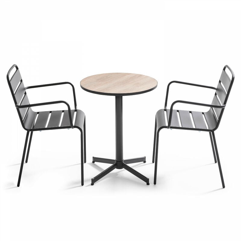 Oviala - Salon de jardin bistrot 2 places plateau céramique effet bois Tivoli - Naturel - Marron