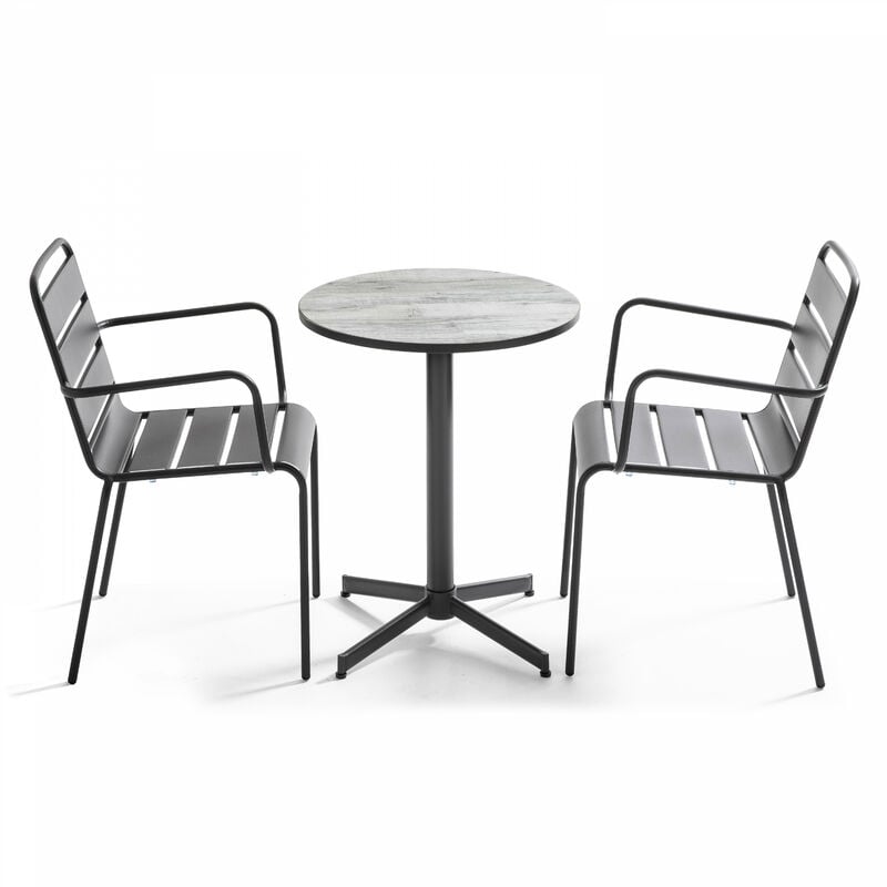 Oviala - Salon de jardin bistrot 2 places plateau céramique effet bois Tivoli - Gris - Marron