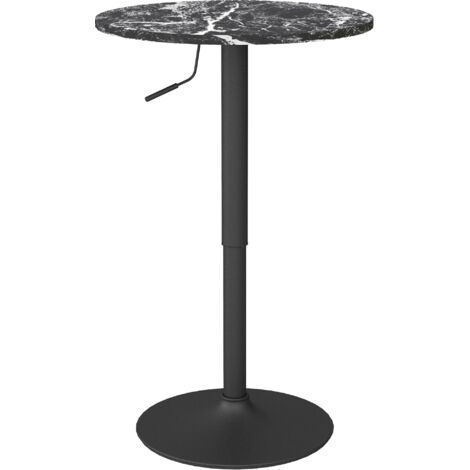 Table bistrot 2 personnes, réglable en hauteur, effet marbre, dimensions 60x60x68-93,5 cm, couleur noire