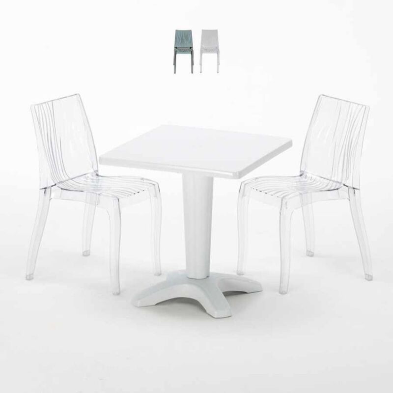 Table Carrée Blanche 70x70cm Avec 2 Chaises Colorées Set Bar Café Dune Terrace | Transparent - Grand Soleil