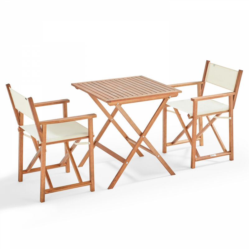Oviala - Table bistrot pliante carrée et 2 chaises pliantes blanc - Blanc