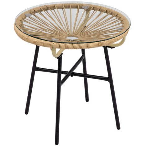Table bistrot, table de jardin ronde, table d'appoint en rotin, pour terrasse, balcon, noir et beige, 50 x 50 x 50 cm