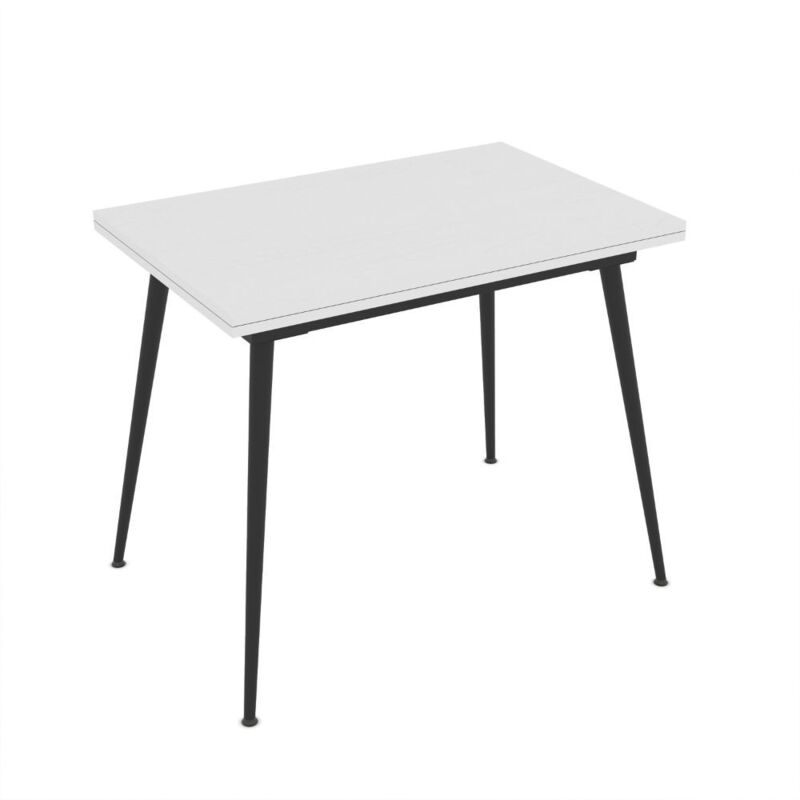 Toscohome - Table blanche à rallonge et pivotante avec pieds noirs 90x60x75H cm - Silvo
