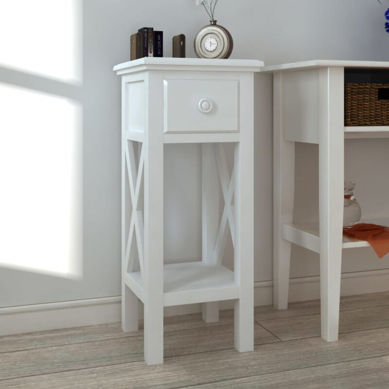 Table d'appoint avec tiroir Blanc Vidaxl