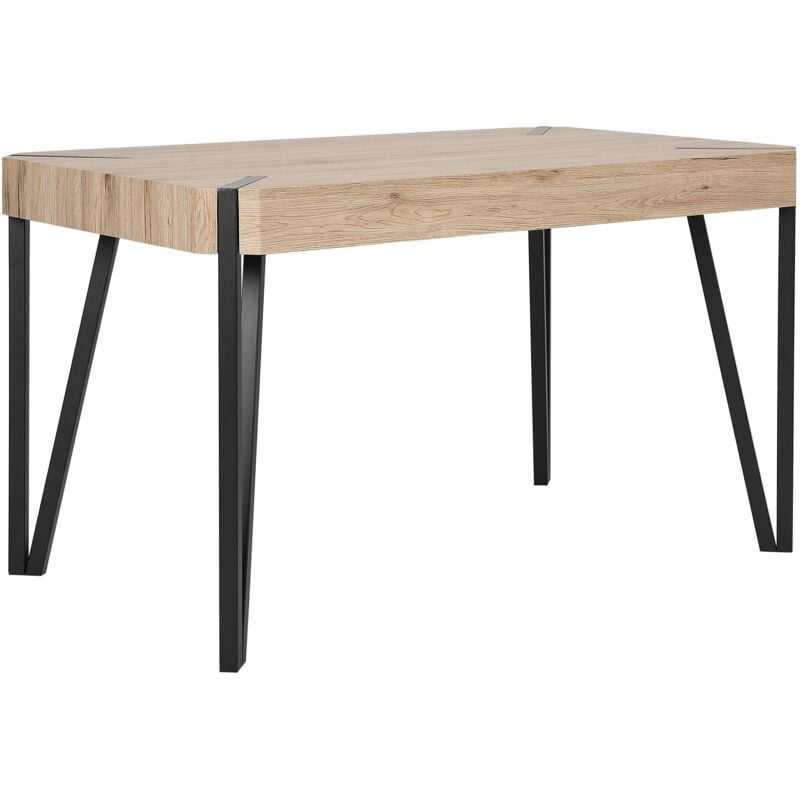 Table de Salle à Manger 130 x 80 cm Plateau de Couleur Bois Clair en MDF et Pieds Noirs en Métal de Style Industriel, Moderne et Minimaliste Beliani