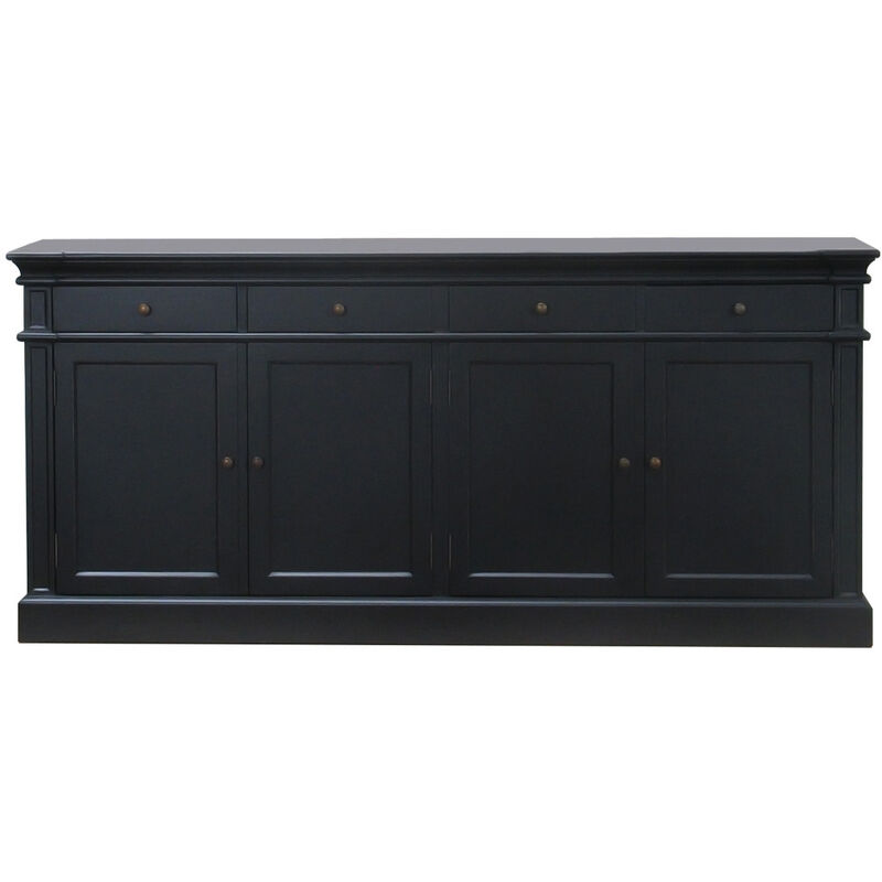 Amaretta Buffet avec 4 portes et 4 tiroirs largeur 186 cm, hauteur 86 cm, noir vintage.