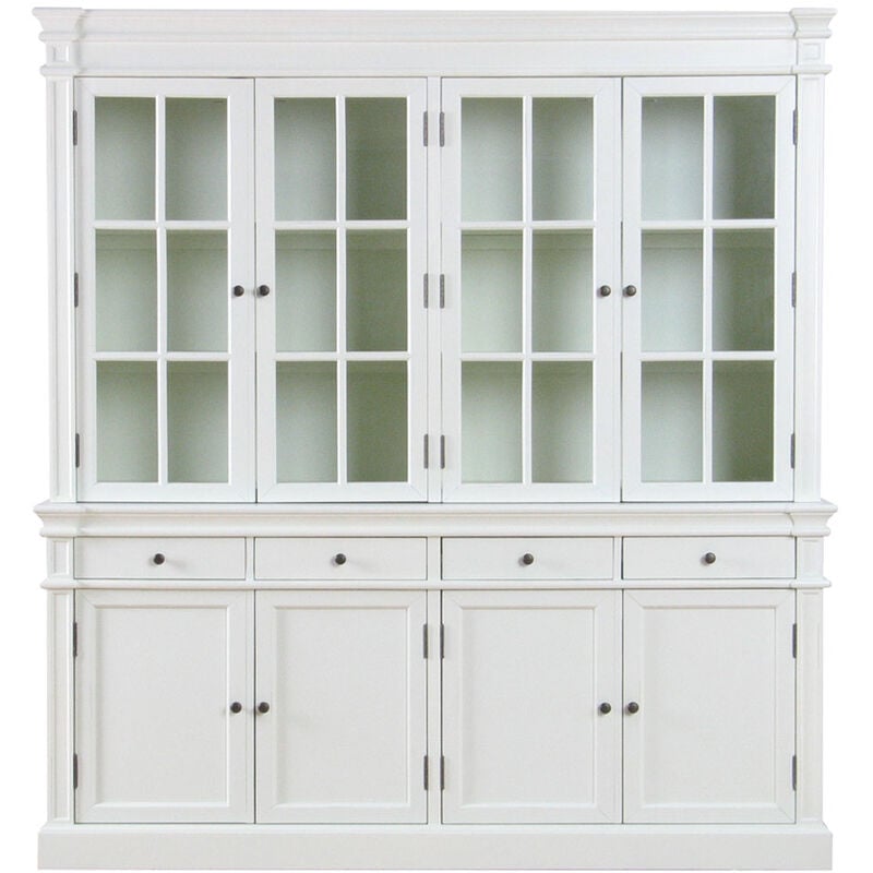 Ebuy24 - Amaretta Armoire vitrine 4 portes, vieux blanc, vintage patiné, largeur 186 cm, hauteur 200 cm.