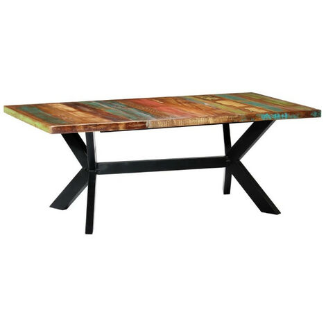 Table bois massif recyclé et pieds métal noir Maxi 200cm