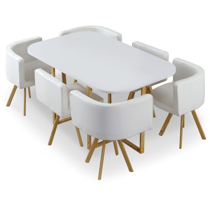 Table et chaises Oslo XL Blanc et Simili Blanc Table et chaises Oslo XL Blanc et Simili Blanc