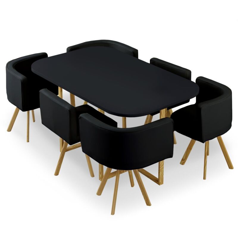 Cotecosy - Table et chaises Oslo xl Noir et Simili Noir Cotecosy - Table et chaises Oslo xl Noir et Simili Noir