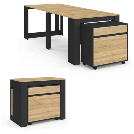 IDMARKET Table buffet extensible ORLANDO 10 personnes bois et noir 235 cm