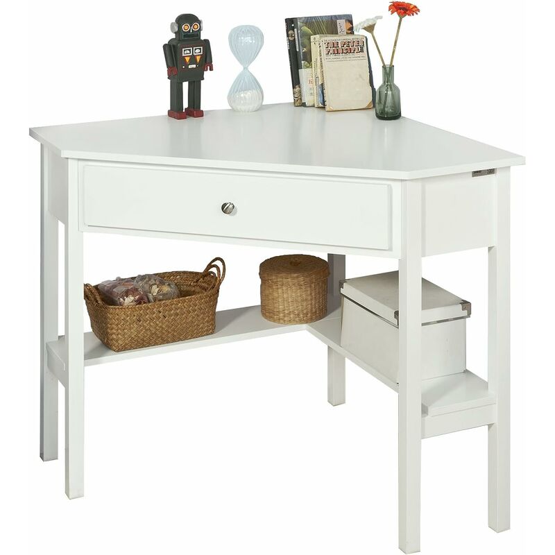 table bureau d'angle informatique secretaire avec tiroir - blanc fwt31-w sobuy®