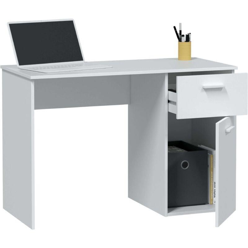 Vmo Home - Bureau Just White desk office youth study 1 tiroir 1 porte 73x108x50