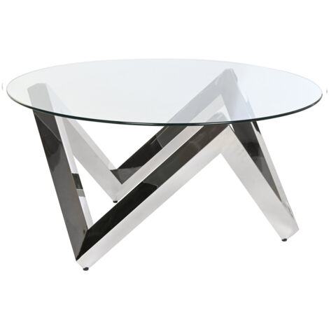 Table Café Acier Verre Trempé 90X90X45 Argenté
