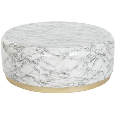 Table Café Fer 119X119X45 Imitation Marbre Blanc