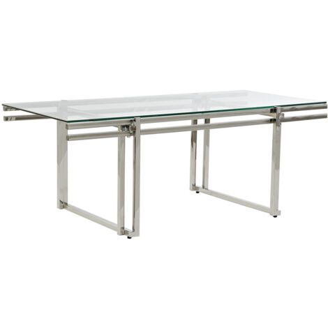 Table Café Inox Verre 120X60X45 Argenté