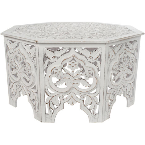 Table Café Mdf 84X84X46 Vieilli Blanc