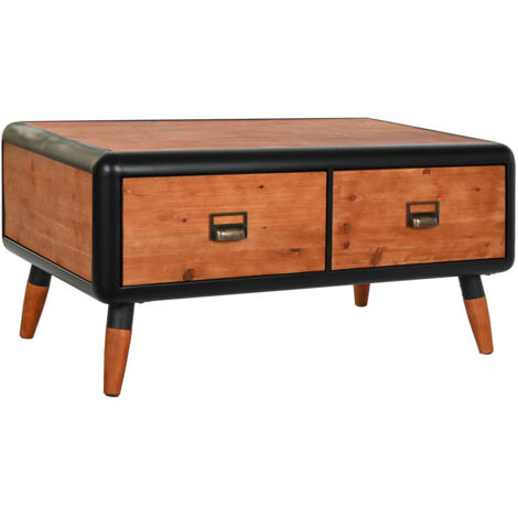 Table Café Sapin Métal 97X56X45 Marron Foncé