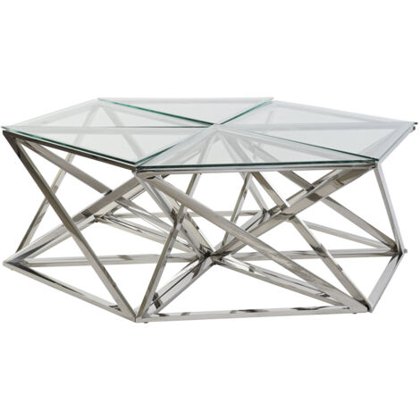 Table Café Set 6 Acier Verre 137,5X120,5X46