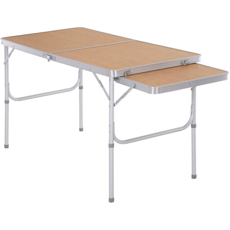 Table camping pliante portable aile pliante alu léger, charge 30 kg hauteur réglable, 153x60x39/71 cm
