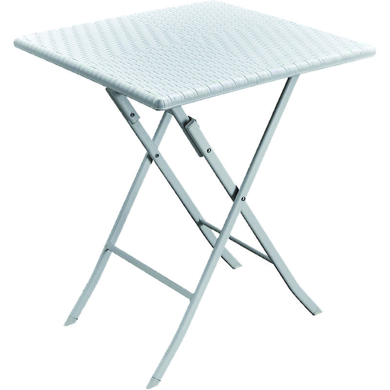 Salone Srl - table carrée en acier avec plateau résine effet rotin levante blanc 61x61xH73 cm