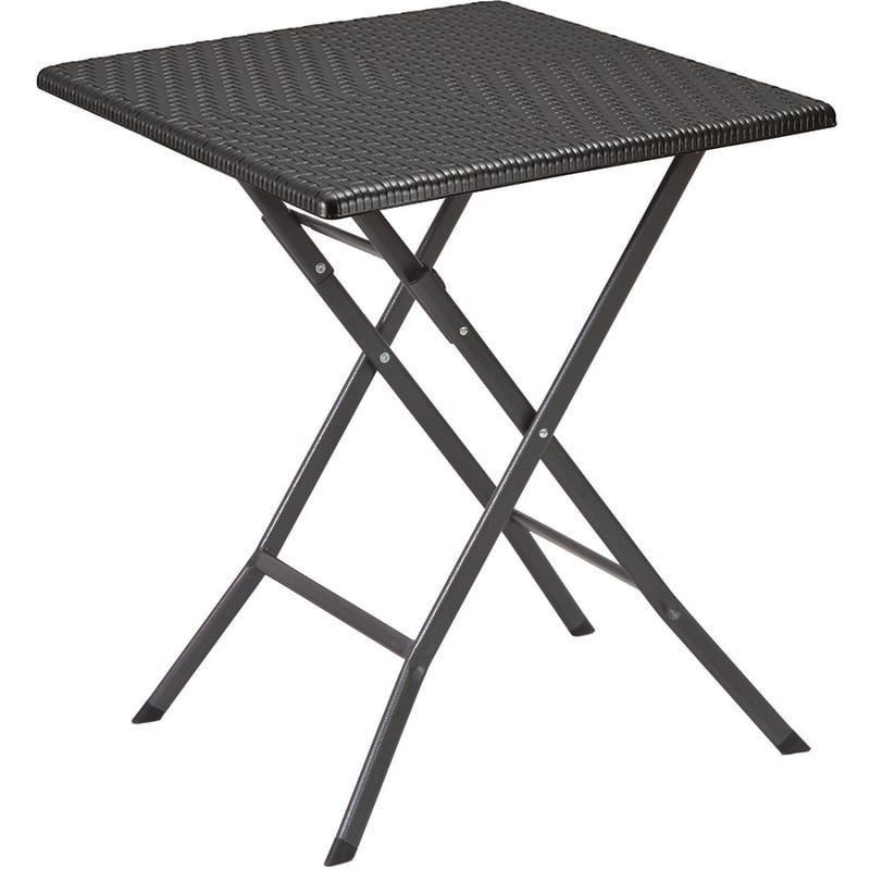 Table carrée en acier avec plateau en résine aspect rotin noir levante 61x61xH73 cm