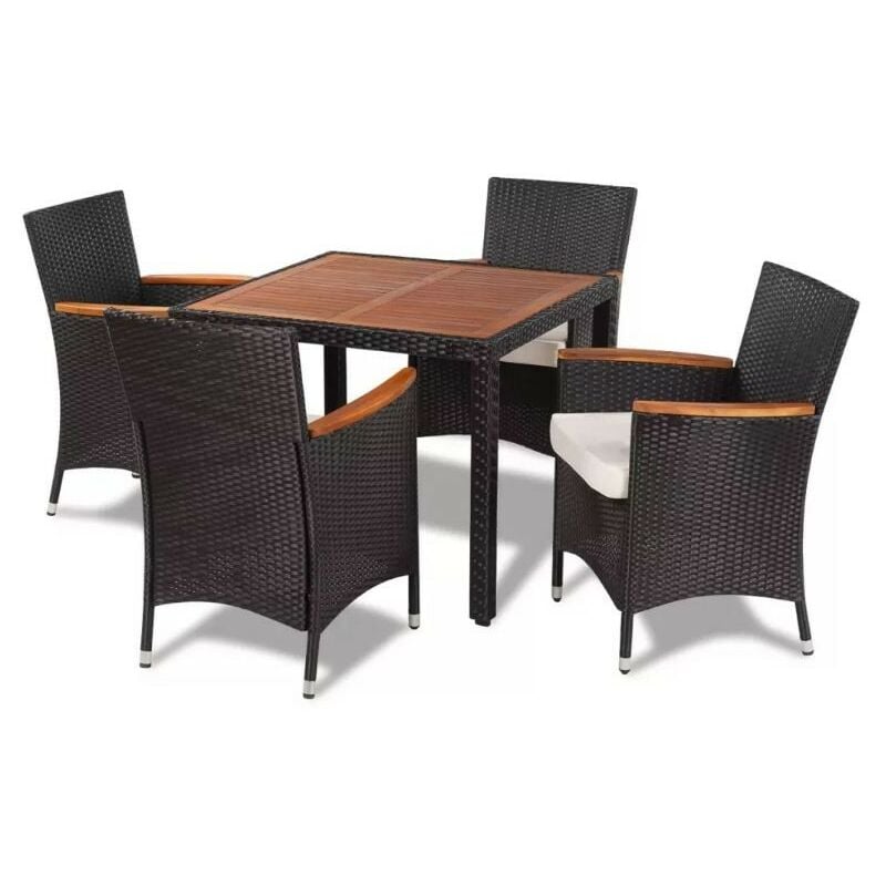 Table carrée et 4 chaises de jardin acacia foncé et résine tressée Vidot