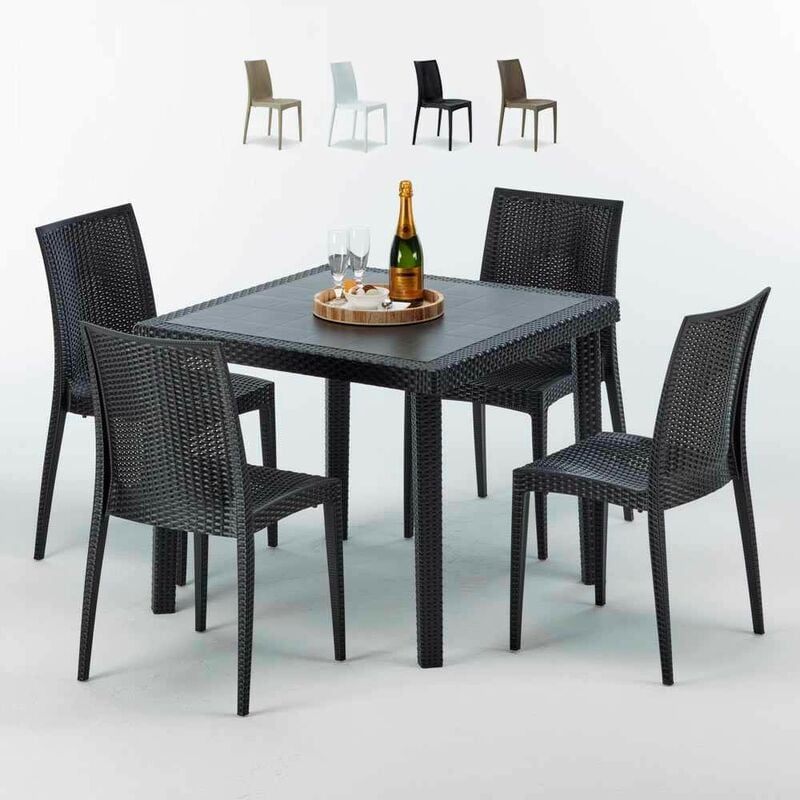 Table Carrée Noire 90x90cm Avec 4 Chaises Colorées Grand Soleil Set Extérieur Bar Café Bistrot Passion Couleur: Noir