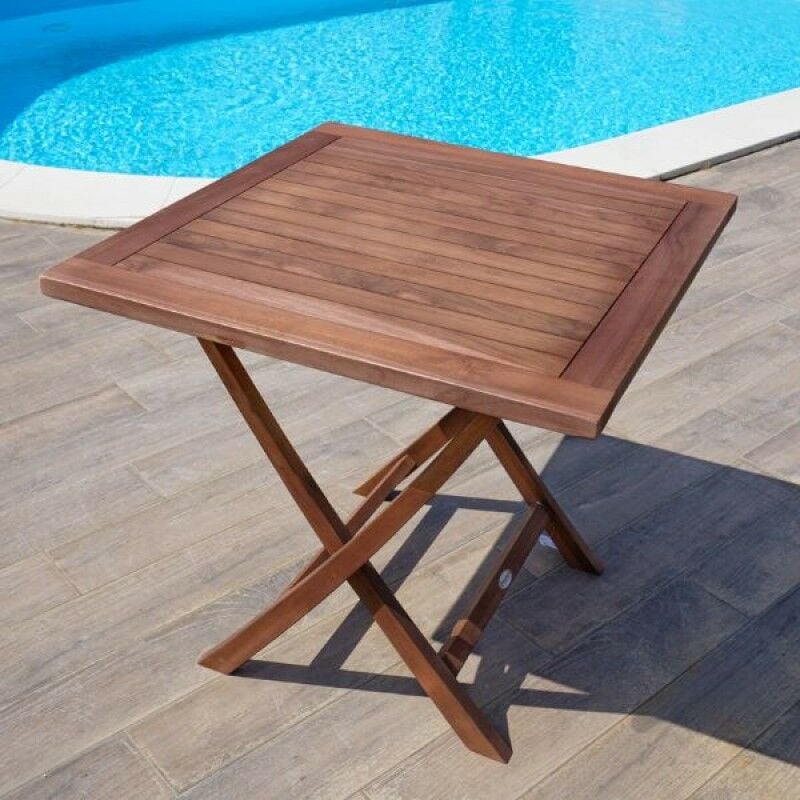 Table carrée pliante en teck 80x80x77cm