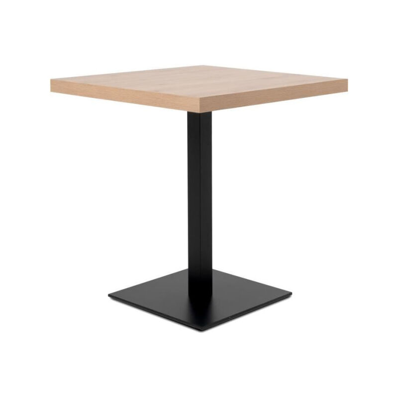 Finori - Table a manger seule quadrato - 4 personnes - Mélaminé chene et noir - L70 x H75 x P70 cm