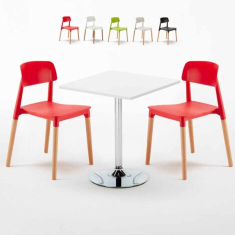 Table carrée blanche 70x70 2 Chaises Colorées intérieur bar café Barcellona Cocktail