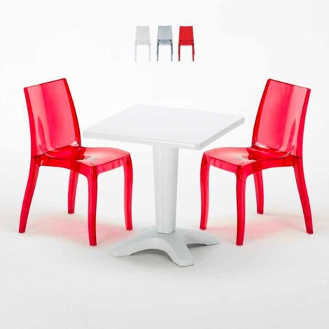 Table Carrée Blanche 70x70cm Avec 2 Chaises Colorées Grand Soleil Set Bar Café DUNE TERRACE