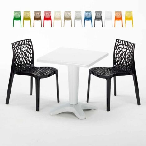 Table Carrée Blanche 70x70cm Avec 2 Chaises Colorées Grand Soleil Set Bar Café Gruvyer Patio - Noir