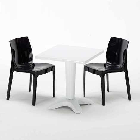 Table Carrée Blanche 70x70cm Avec 2 Chaises Colorées Grand Soleil Set Bar Café Ice Patio - Noir