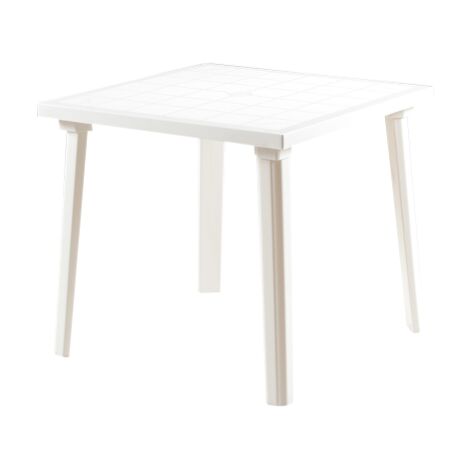 Table carre'e en re'sine blanche antichoc 80x80x72 cm pour jardin exte'rieur