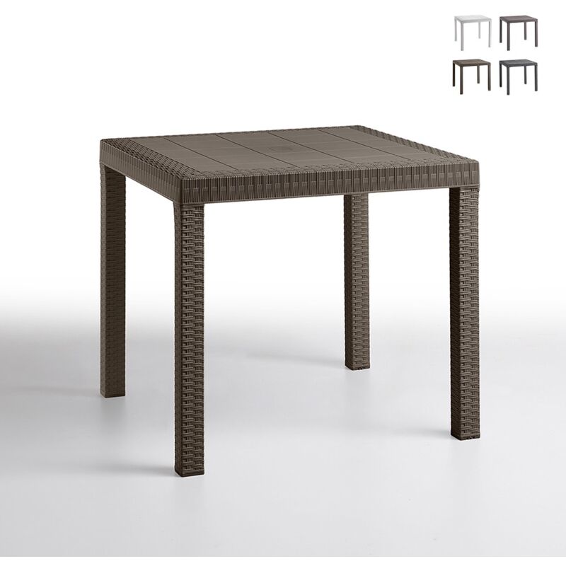 table carrée 80x80cm extérieur jardin en polypropylène rotin dallas couleur: marron