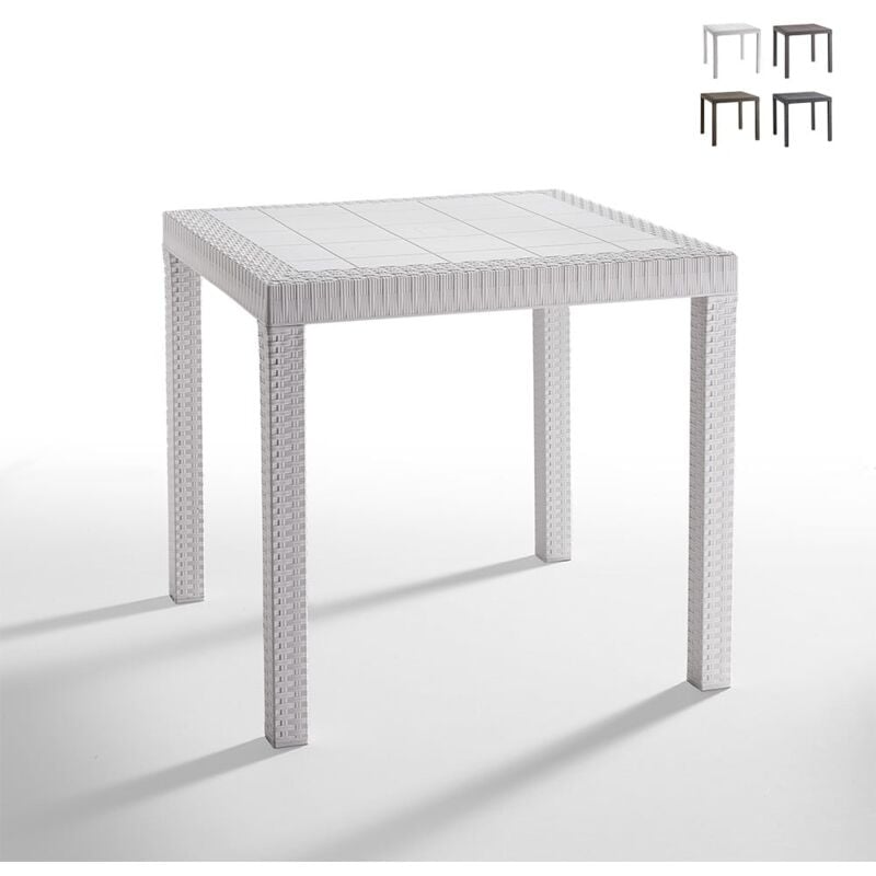 table carrée 80x80cm extérieur jardin en polypropylène rotin dallas couleur: blanc