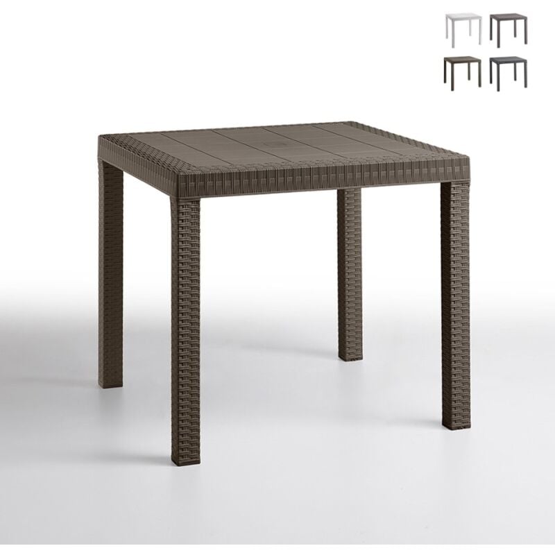 Table carrée 80x80cm extérieur jardin en polypropylène rotin Dallas - Marron