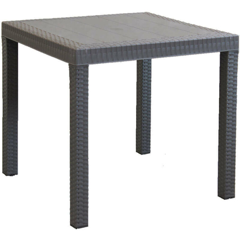 Table carrée 80x80cm extérieur jardin en polypropylène rotin Dallas - Gris tourterelle