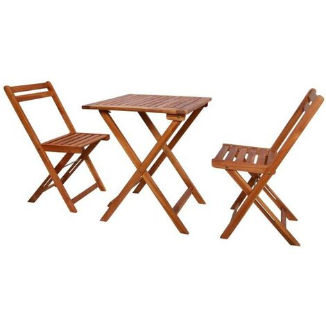 Table carrée et 2 chaises de jardin acacia clair Polina
