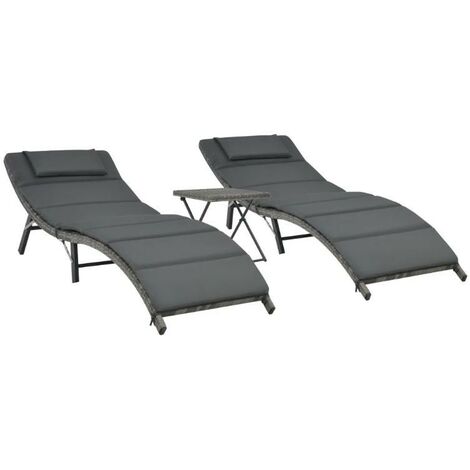 Table carrée et 2 chaises longues de jardin résine tressée Tasty