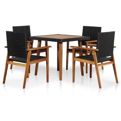 Table carrée et 4 chaises de jardin acacia clair et résine tressée Vidot