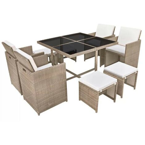 Table carrée et 4 chaises de jardin résine tressée beige Iris