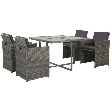 Table carrée et 4 chaises de jardin résine tressée gris Iris