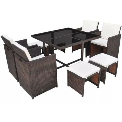 Table carrée et 4 chaises de jardin résine tressée marron Iris